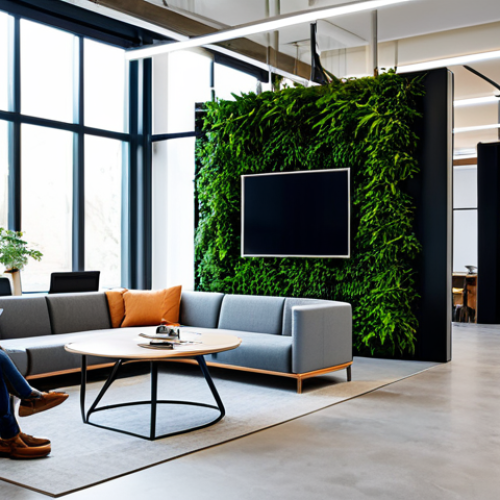 Home 8 A diverse group of professionals, male and female, engaged in dynamic collaboration and focused work in a modern coworking space. All subjects are fully clothed in contemporary, modest business attire, reflecting a professional dress code. The environment is a sleek, futuristic coworking hub, bathed in abundant natural light, featuring seamless integration of smart technology such as large interactive display screens and ergonomic furniture. Subtle biophilic design elements like living plant walls enhance the atmosphere, which is vibrant and fosters innovation and real connections. Perfect anatomy, correct proportions, natural pose, well-formed hands, proper finger count, natural body proportions. High-quality professional photography, ultra-realistic, photorealistic. Safe for work, appropriate content, fully clothed, professional, family-friendly.