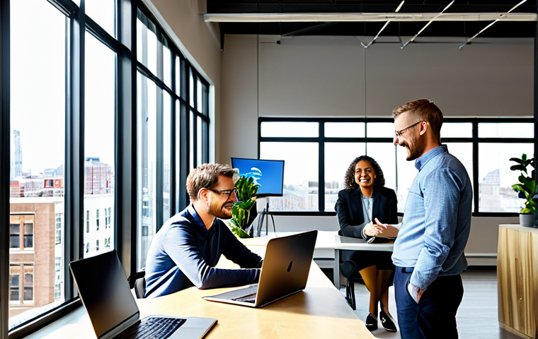 A diverse group of adult professionals, including men and women of various ethnicities, are actively collaborating and engaging in a modern, sun-drenched coworking space. They are fully clothed in professional, modest business attire. Some are working on laptops at ergonomic desks, while others are gathered in a discussion area, sharing ideas. The background features large windows offering city views, lush potted plants, and sleek, contemporary furniture, subtly suggesting sustainability. Digital screens display interconnected global networks and ongoing virtual meetings, emphasizing the international reach and technological integration of the space. The atmosphere is energetic, innovative, and inclusive. Perfect anatomy, correct proportions, natural pose, well-formed hands, proper finger count, natural body proportions. Professional photography, high quality, safe for work, appropriate content, family-friendly, professional.