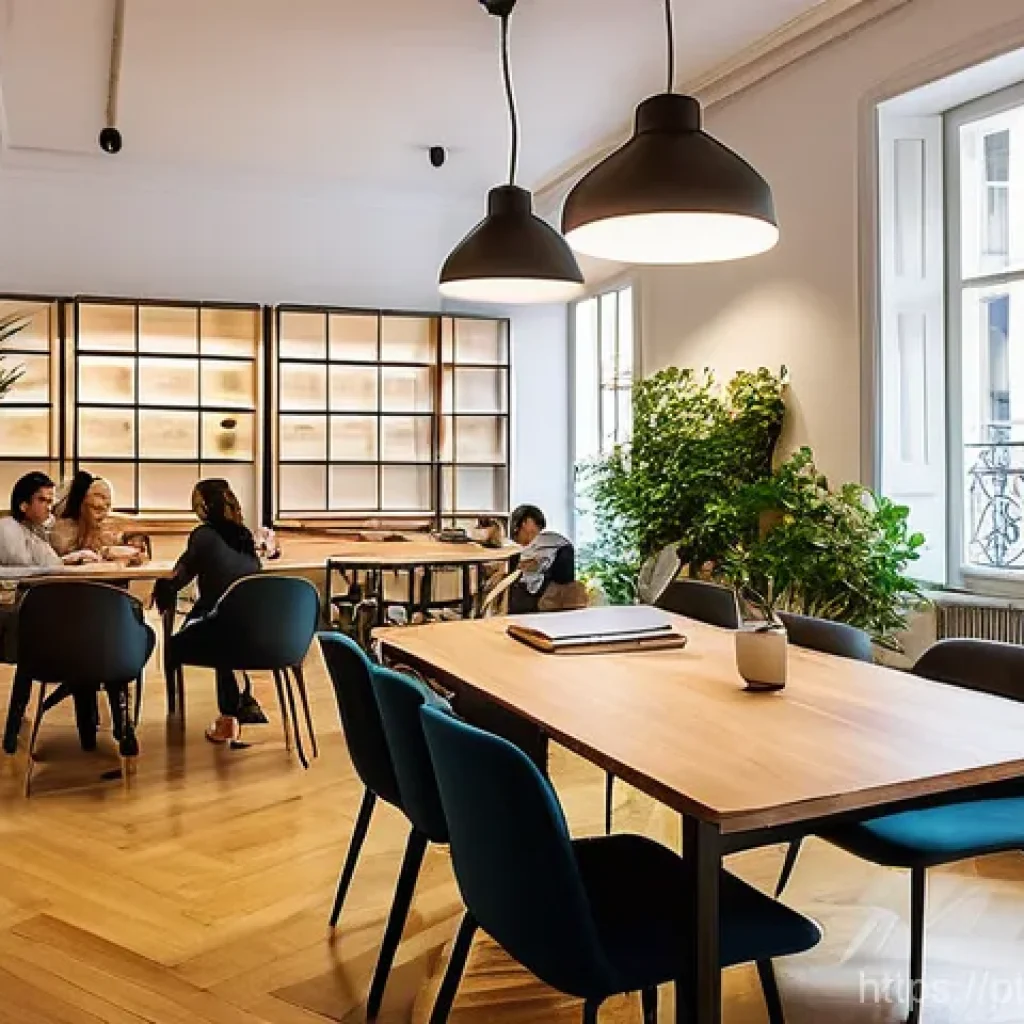 코워킹 스페이스의 다양한 유형 소개 - **Prompt 1: Vibrant Coworking Community in Lisbon**
"A bustling, yet harmoniously organized, com...