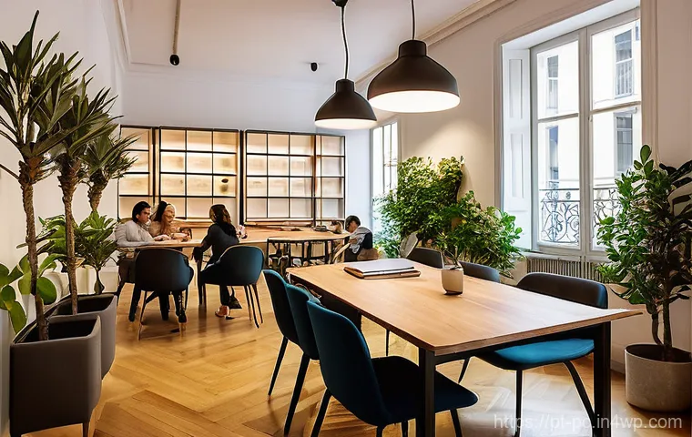 코워킹 스페이스의 다양한 유형 소개 - **Prompt 1: Vibrant Coworking Community in Lisbon**
"A bustling, yet harmoniously organized, com...