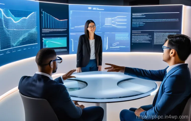 2023년 코워킹 스페이스의 혁신적 기술 도입 - **Prompt 1: AI Virtual Assistant in a Modern Lisbon Coworking Space**
    "A vibrant, eye-level shot...