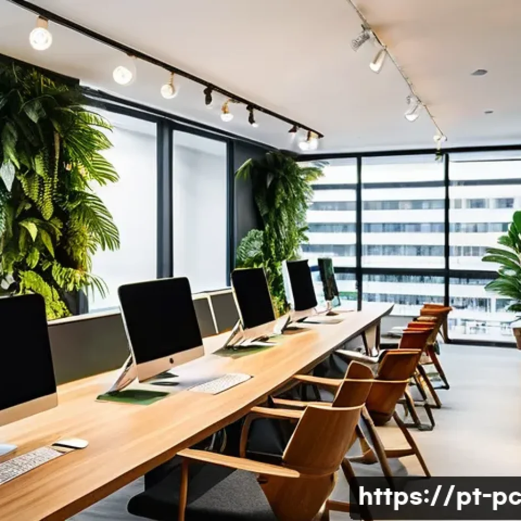 코워킹 스페이스의 고급화 전략 - A modern Brazilian coworking space interior bathed in abundant natural light, featuring ergonomic fu...